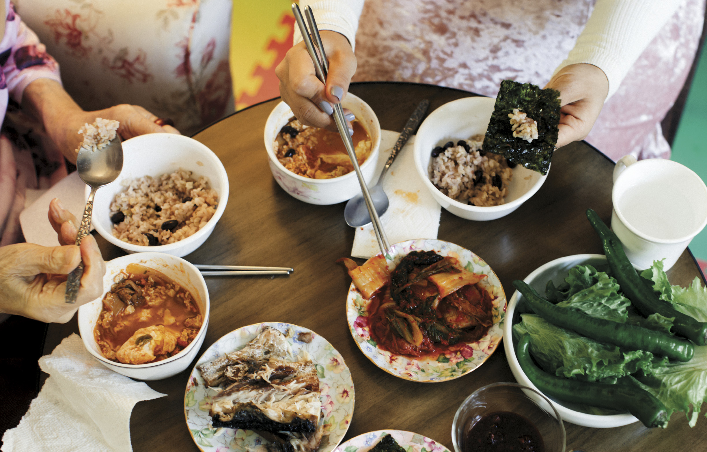 Radish Kimchi and other Korean dishes.