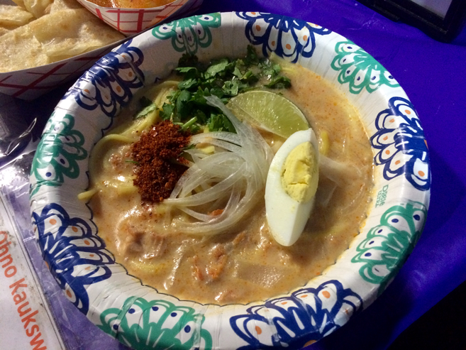 Burmese Bites’ coconut chicken soup ohno-kaukswe is eaten any time of day, from breakfast to a midnight snack in Myanmar.
