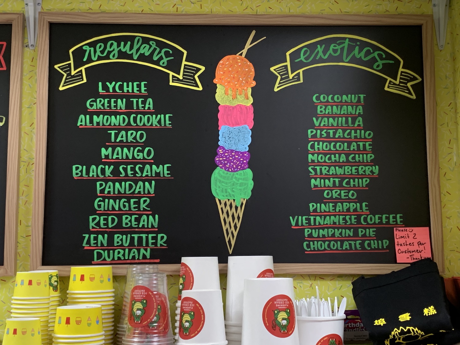 The menu at Flushing Ice Cream Factory in Flushing, Queens.