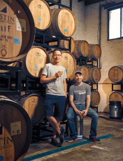 Finback Brewery’s Basil Lee and Kevin Stafford at their brewery in Glendale.