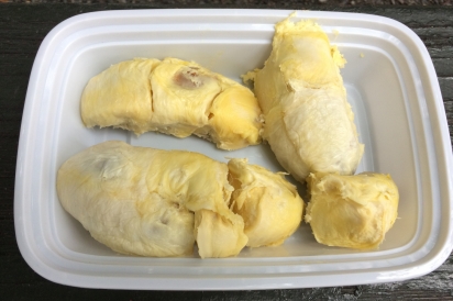Durian prepared to be eaten in Queens, New York.
