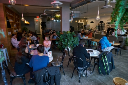 Patrons enjoy the comfortable ambiance in Flushing, Queens.