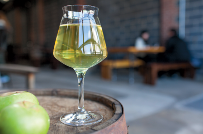 A glass of Descendant’s cider at Fifth Hammer Brewing Co.