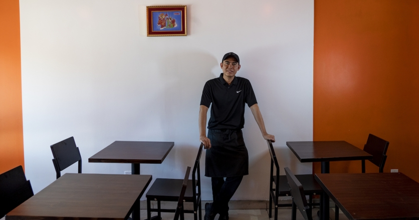 John Htin in the dining room at Asia Bowl in Forest Hills, Queens.