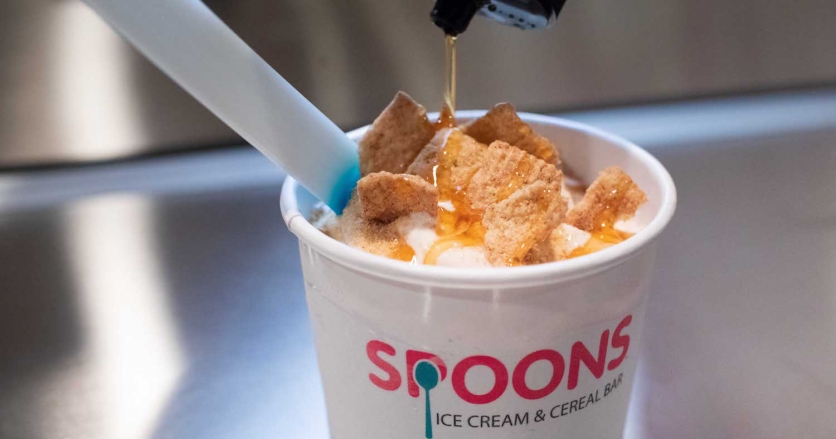 Spoons Ice Cream and Cereal Bar was invited to demo the use of hot honey as a sundae topping. 