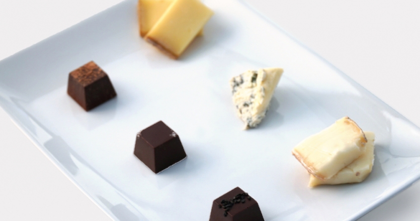 Artisanal Cheese and Chocolate Set by Cheese Grotto and Milène Jardine Chocolatier in Queens, New York.
