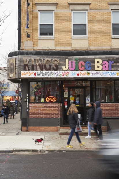 Outside Kings Juice Bar in Queens, New York.