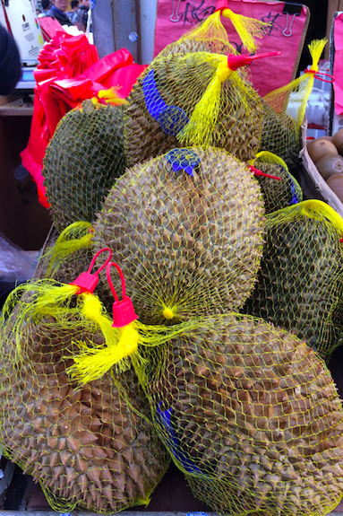Whole durian Fruit in Queens, New York.