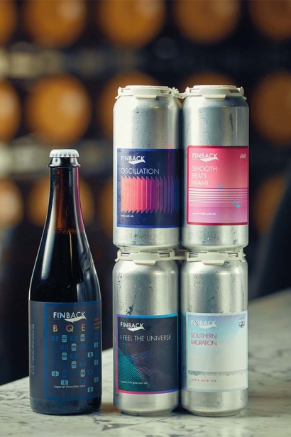 Cans and bottles from Finback Brewery in Glendale.