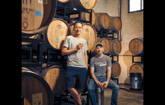 Finback Brewery’s Basil Lee and Kevin Stafford at their brewery in Glendale.